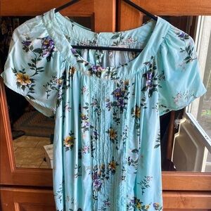 Floral Print Women's Sea Green Pleated Top